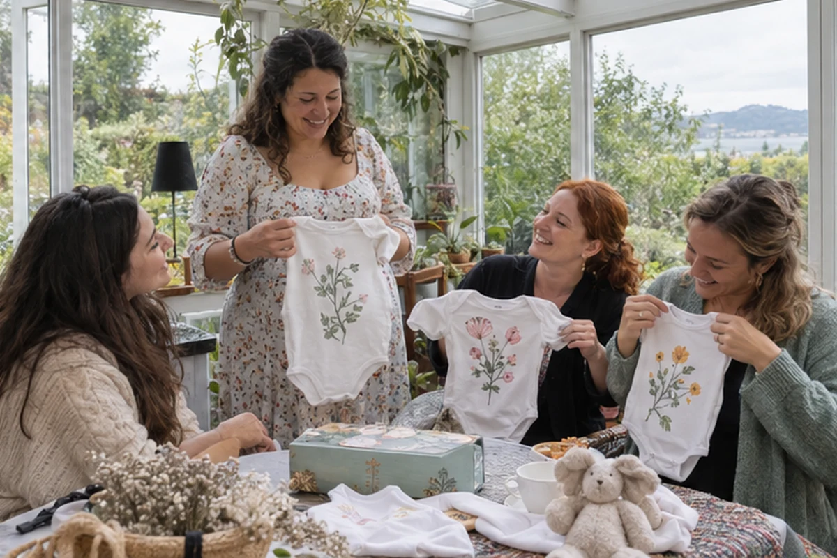 Escena ilustrativa de una familia mostrando prendas personalizadas