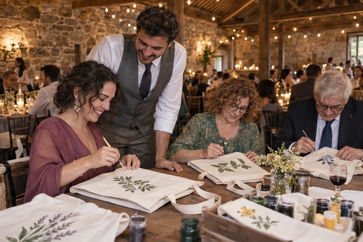 Escena ilustrativa de una celebración con taller creativo