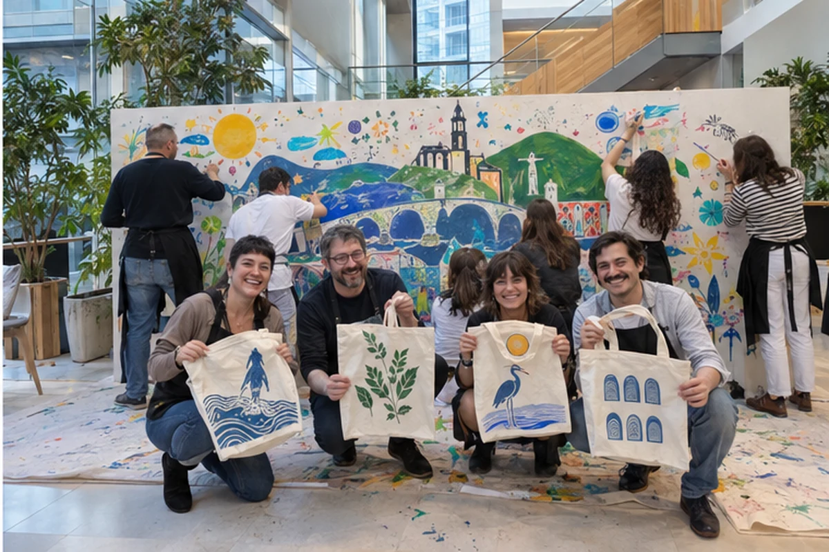 Escena ilustrativa de un equipo ante una obra colaborativa