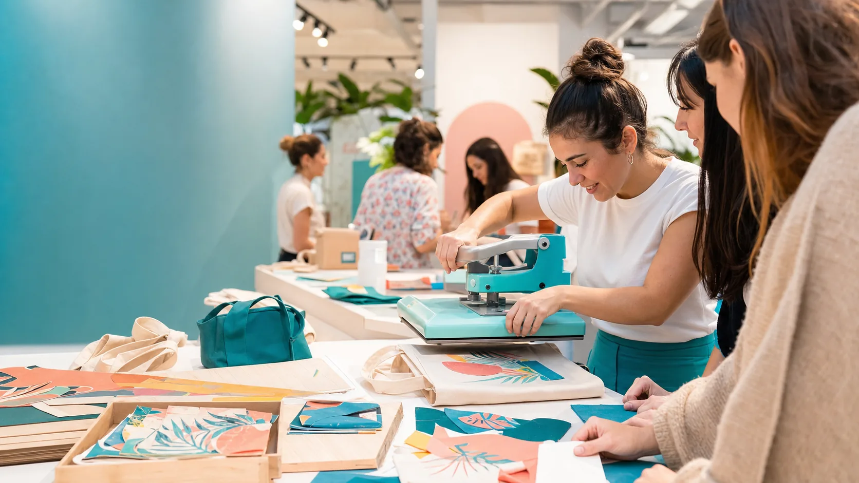 Estación de personalización textil en un evento