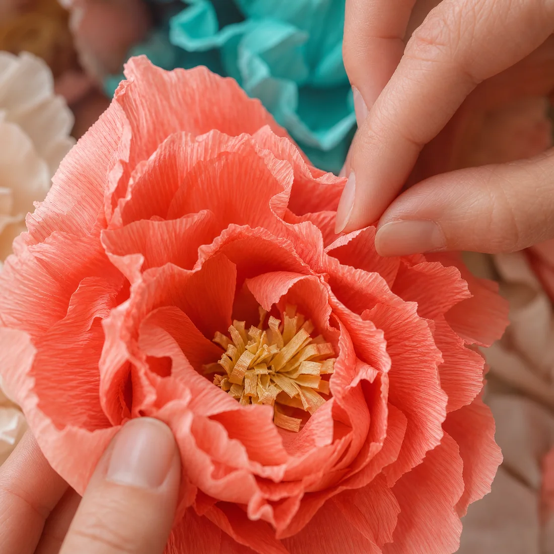 Detalle de flor realista hecha en papel